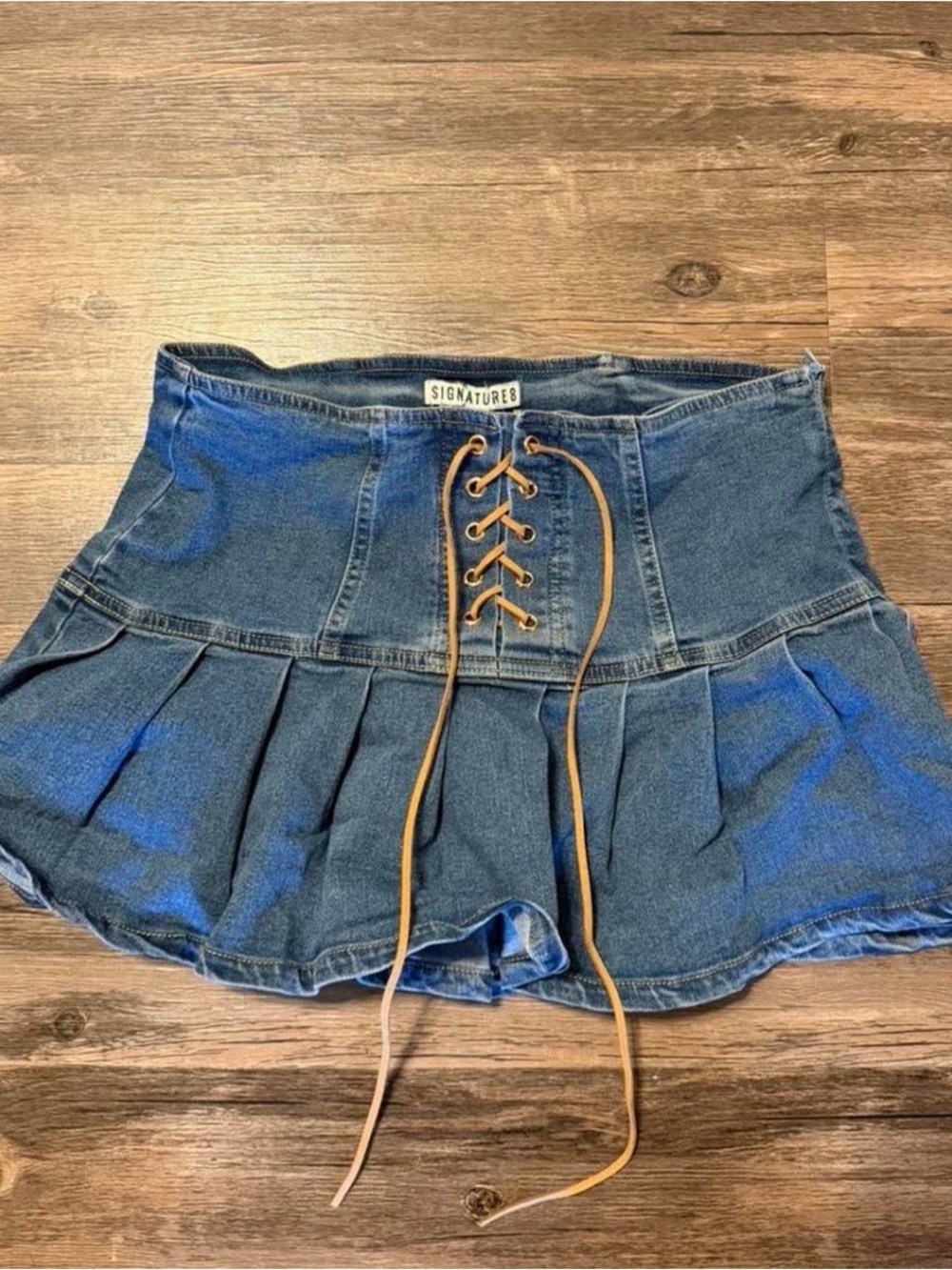 Signature8 Light Blue Denim Skirt with Front Lace-Up